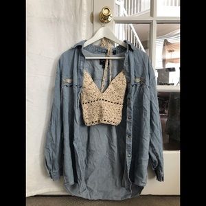 Vintage Cat Denim Cardigan Flannel